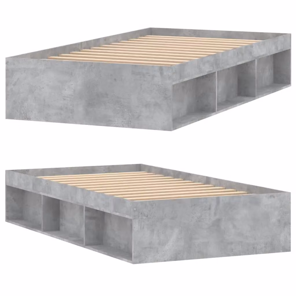 Berkfield Home Single Bed Frame in Concrete Grey with Side Compartments, W/D/H: 90 x 190 cm – 3