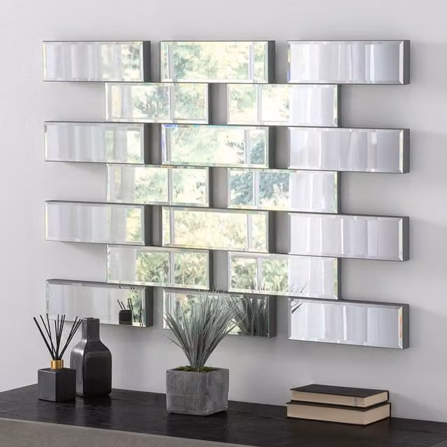 MirrorOutlet Multi Segment Brick Effect Venetian Wall Mirror in Black