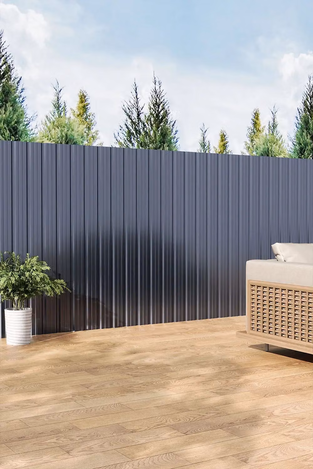 H&O Direct Set of 12 Powder Coated Grey Corrugated Steel Panels, W: 45 cm, L: 129 cm – 3