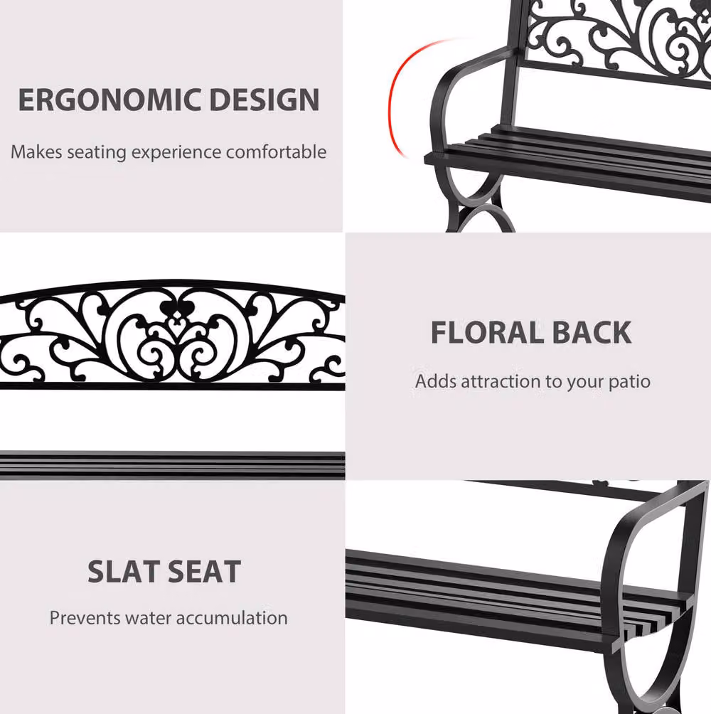 STILVORA 2-Seater Garden Bench with Black Matt Steel Frame – 5
