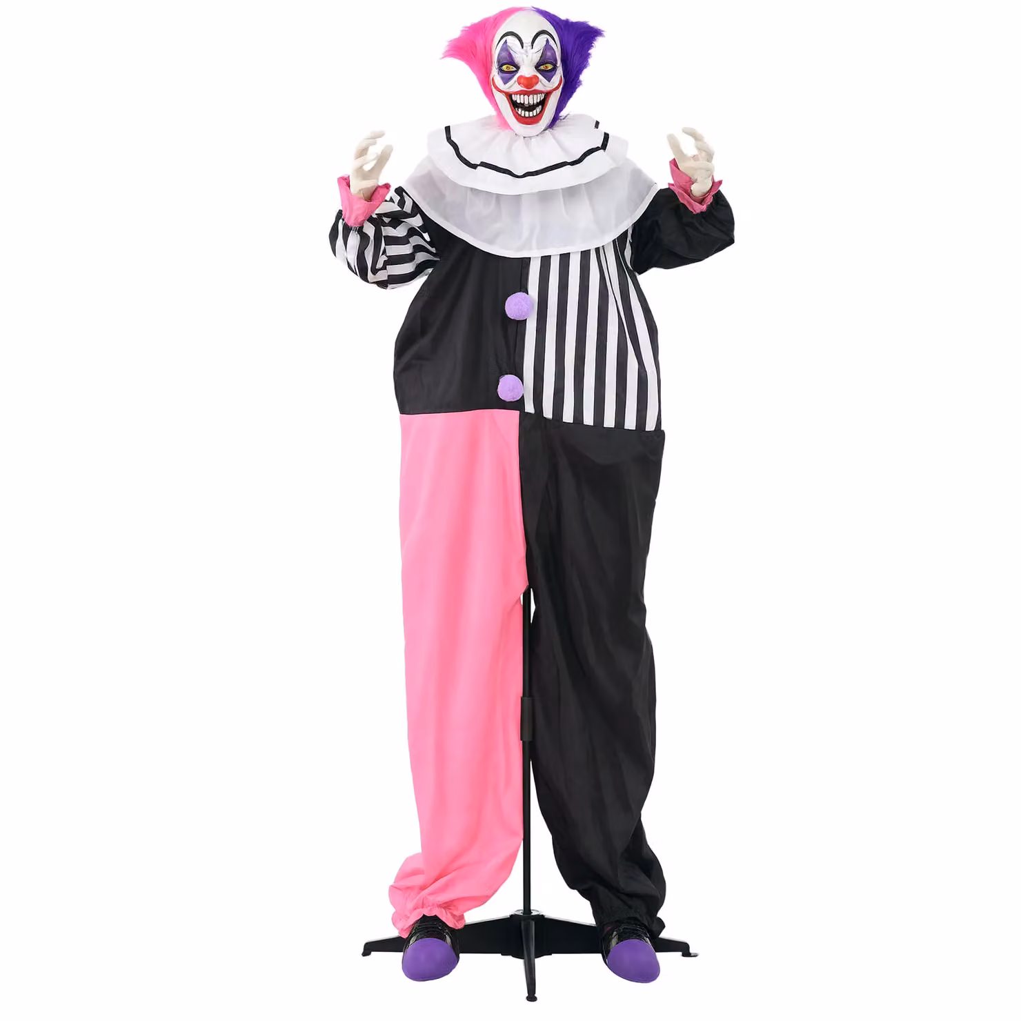 HOMCOM Halloween Clown Animatronic Prop with Light Up Eyes in Multicolour Striped Textile – 2