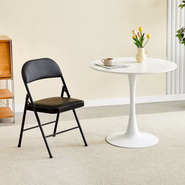 MCC Direct Single Folding Dining Chair with Black Synthetic Leather Padded Seat and Metal Frame