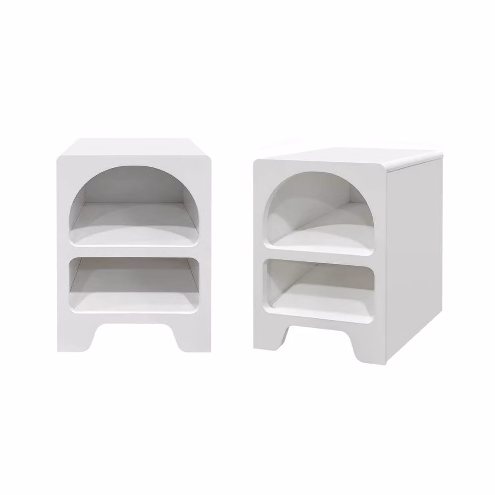 Sweek Pair of White Wood-Effect Bedside Tables with 2 Niches, W/D/H: 40 x 40 x 55 cm – 2