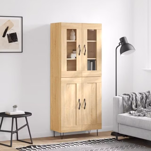 Berkfield Home Sonoma Oak Highboard in Brown, W/D/H: 69.5 x 34 x 180 cm