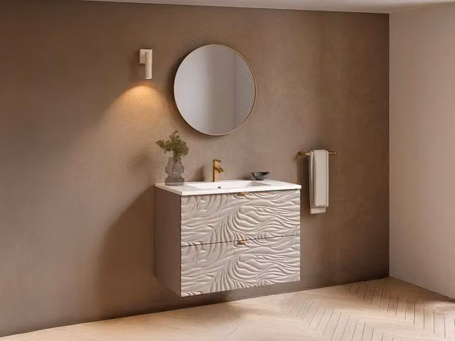 Vente-unique Textured Wall-Hung Bathroom Vanity Unit with Inset Basin in Beige, W: 80 cm, D: 46 cm, H: 60 cm