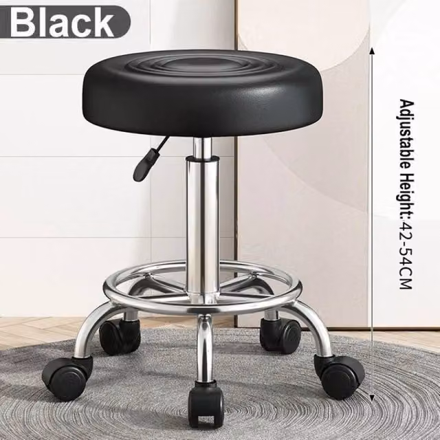 FORGEVIO Black Synthetic Leather Massage Lift Bar Office Chair with Metal Frame