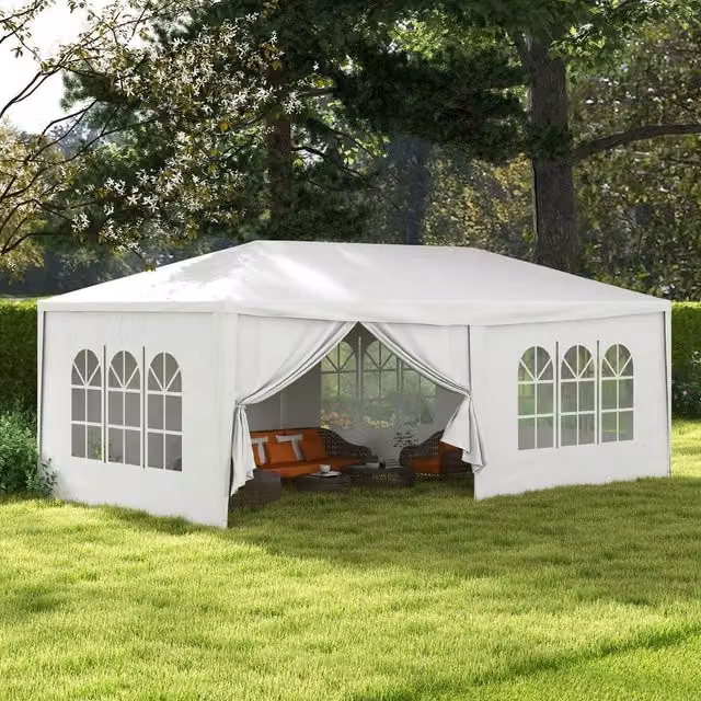 OUTSUNNY White Outdoor Gazebo Canopy Party Tent with 6 Removable Side Walls, W: 6 m, D: 3 m, H: 2.5 m