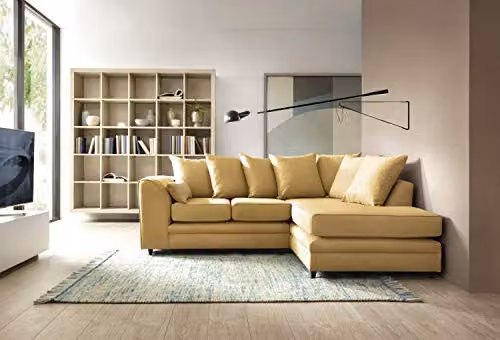 Abakus Direct Darcy Right Hand Facing L-Shaped 3 Seater Corner Sofa in Yellow Fabric, W: 212 cm, D: 164 cm, H: 90 cm – 3