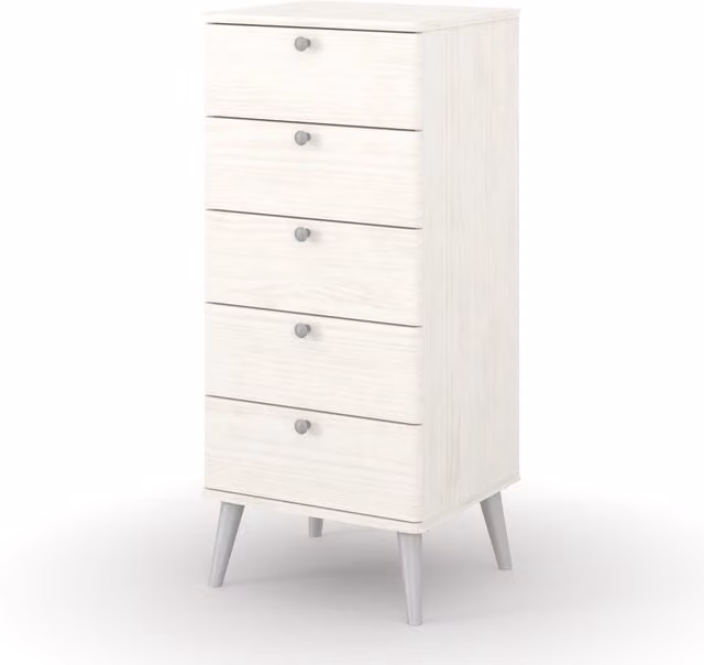 Core Products Ltd Augusta White 5 Drawer Narrow Chest Of Drawers in White and Silver