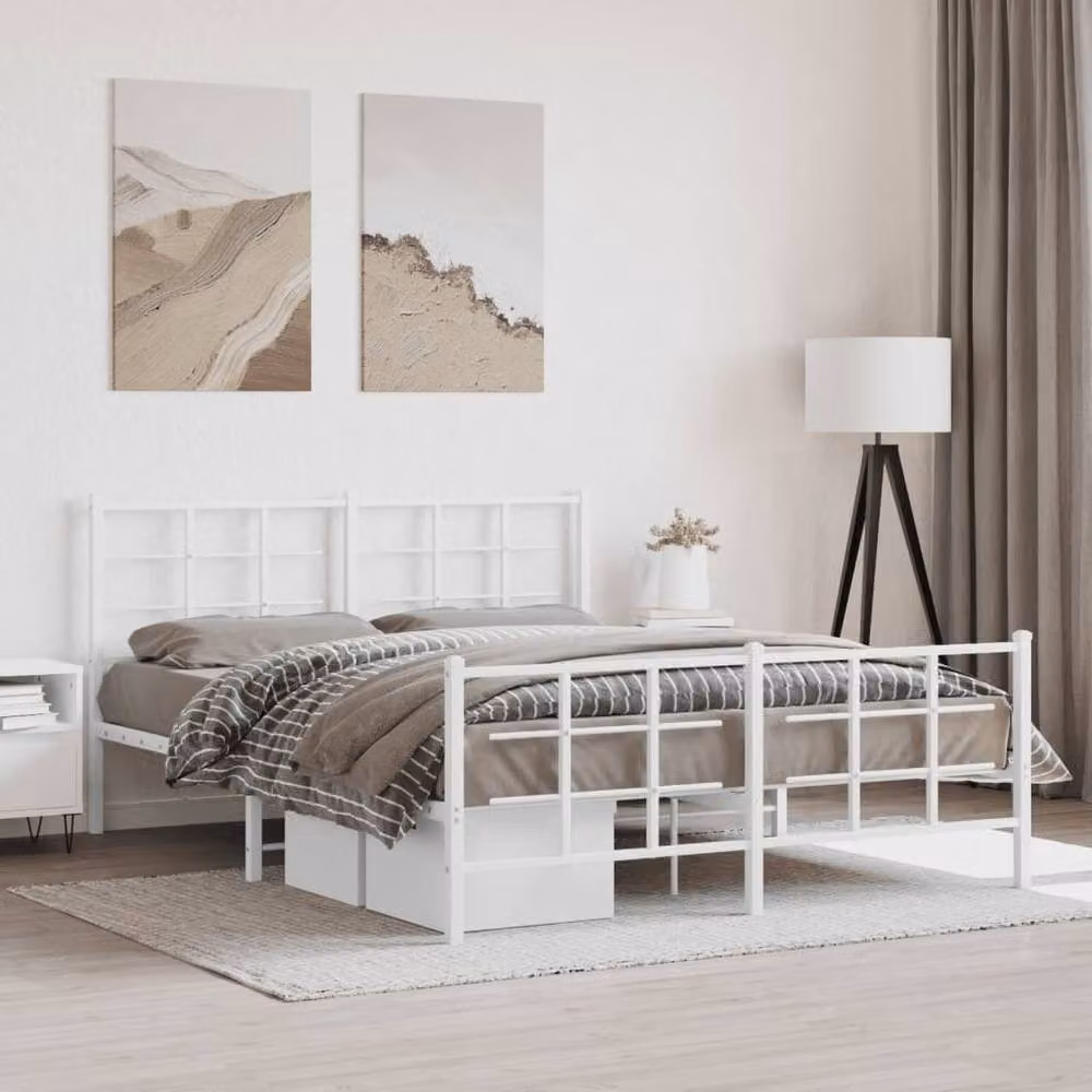 Berkfield Home Metal Bed Frame with Footboard in White, 150 x 200 cm – 2