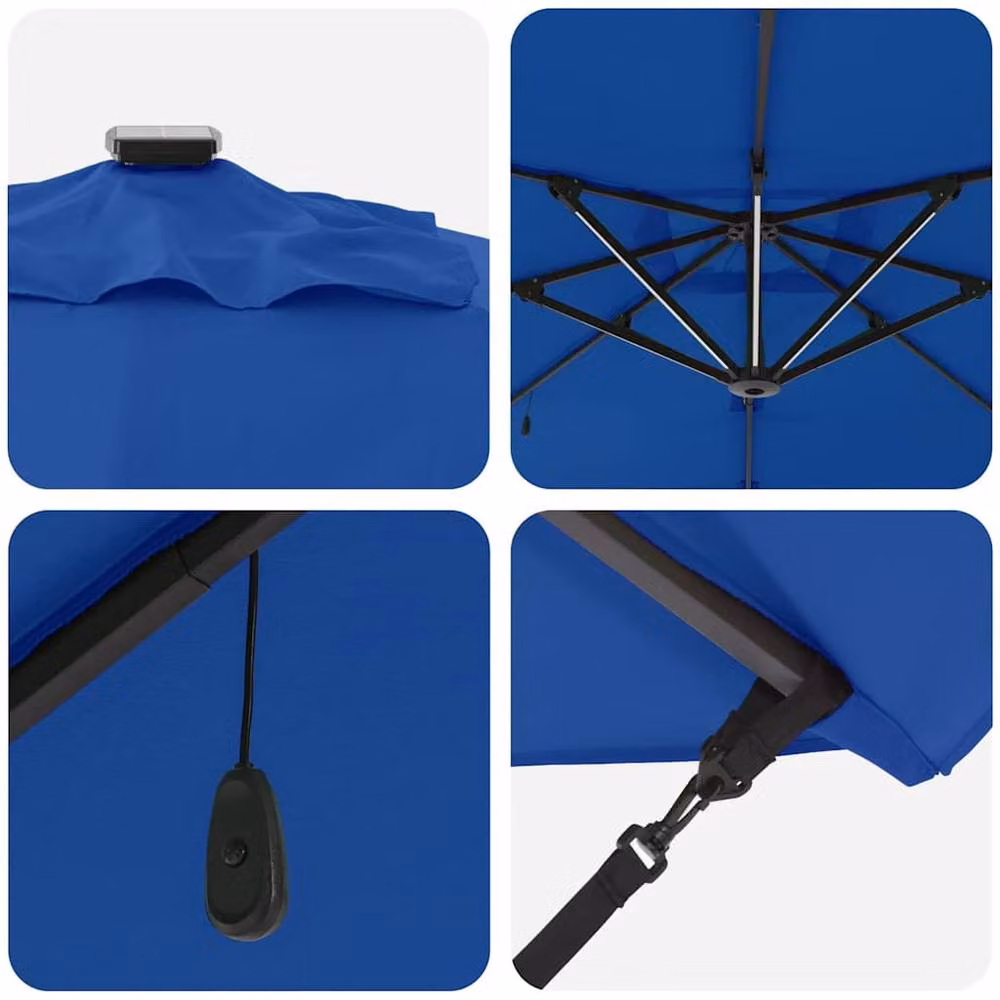 Berkfield Home Roma Cantilever Parasol with LEDs in Azure Blue, Aluminium Construction, W/D/H: 286 x 285 x 270 cm – 4