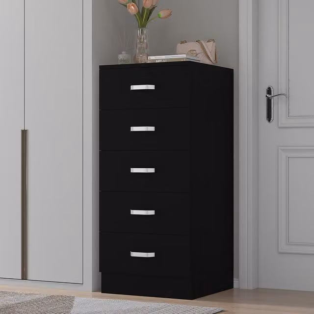 FWStyle Modern 5 Drawer Chest of Drawers with Matt Finish in Black