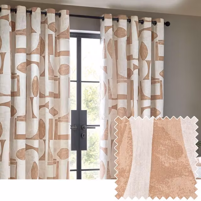 HOEM Carro Abstract Geometric Room Darkening Eyelet Curtains in Light Pink, Width: 117 cm, Drop: 137 cm – 1