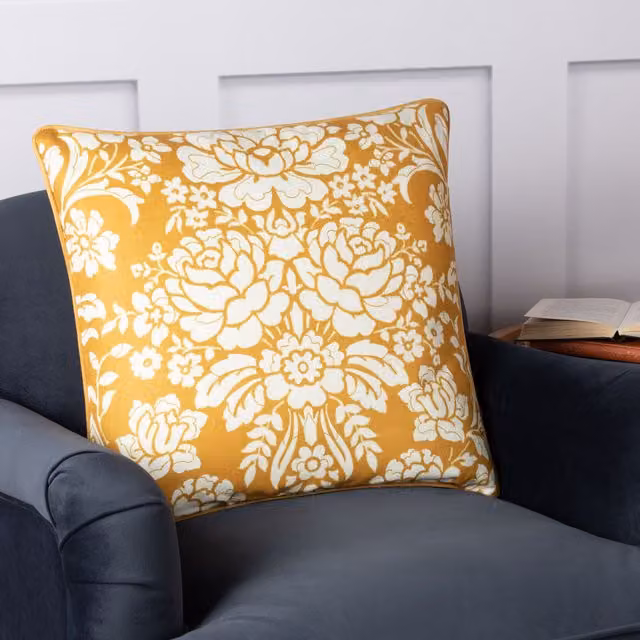 Paoletti Melrose Traditional Floral Square Cushion in Yellow, W/D/H: 50 x 50 x 50 cm – 3