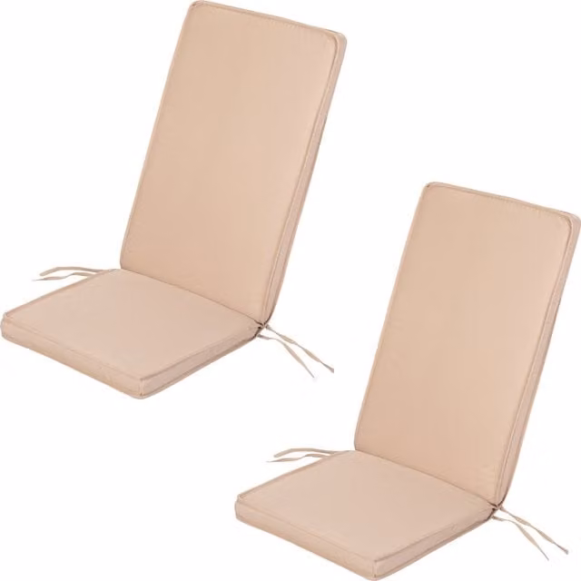 Gardenista High Back Outdoor Garden Dining Chair Cushion in Beige with Secure Ties