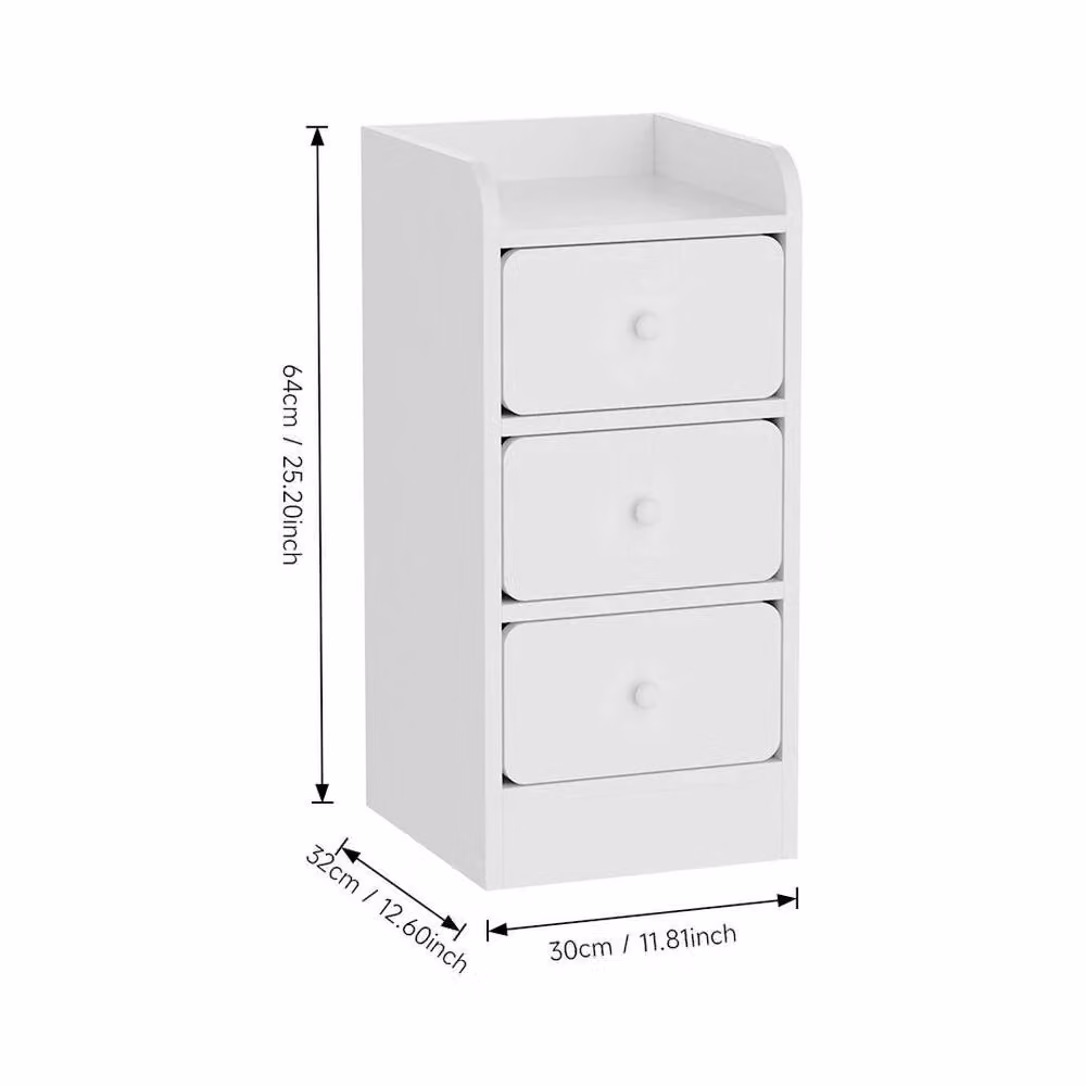 EONLION White 3 Drawer Chest of Drawers and Bedside Table, Width: 100 cm – 2