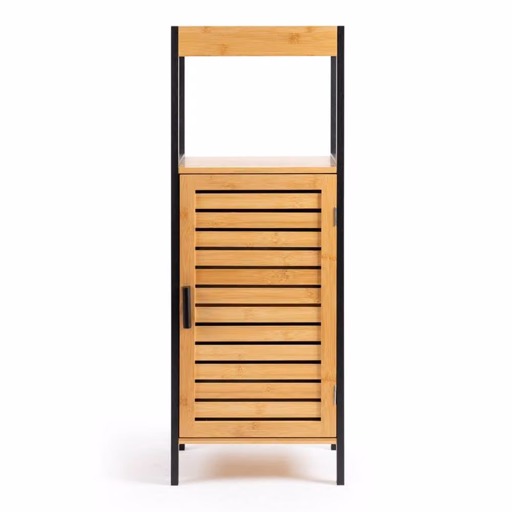 Scottish Everlastings Ltd Small Black and Multicolour Freestanding Bamboo Bathroom Unit with Hinged Doors and Internal Shelves, W/D/H: 90.0 x 30.0 x 30.0 cm – 2