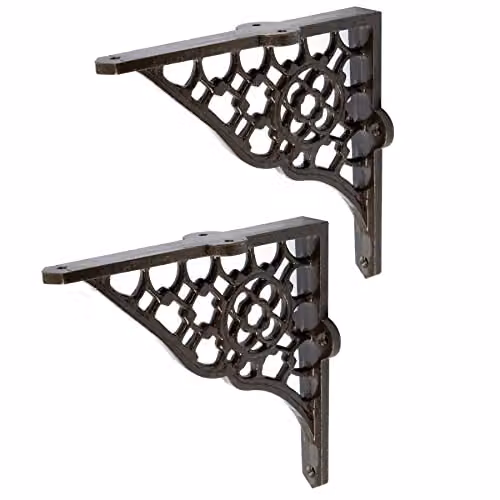 Hammer and Tongs Honeycomb Iron Wall Mounted Shelf Brackets, Pack of 2, Raw Metal Grey/Black, Depth: 15.5 cm – 1