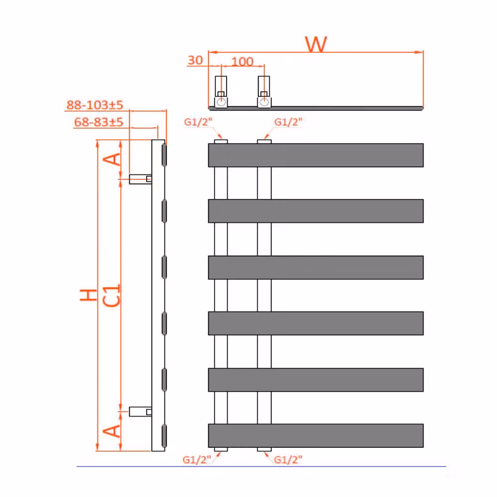 Bathroom Kingdom Florina Designer Flat Panel Heated Towel Rail in Gunmetal Grey, H: 123.5 cm, W: 50 cm – 2