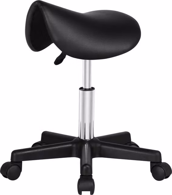 Yaheetech Rolling Saddle Stool in Black with Synthetic Leather and Castors for Massage, Tattoo, Dental and Facial Spa Use