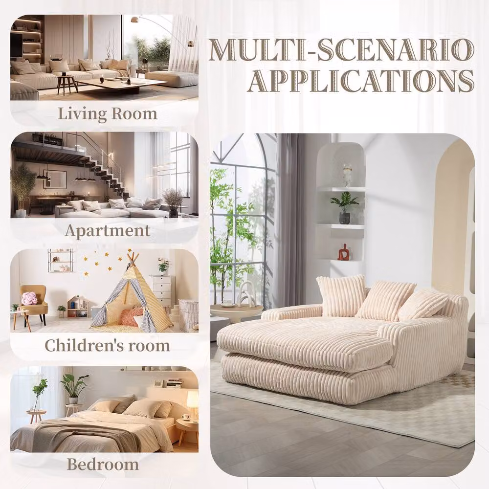 Direct Wicker Modern L-Shape Oversized Upholstered Chaise Lounge Sofa in Beige with Scatter Cushions – 3
