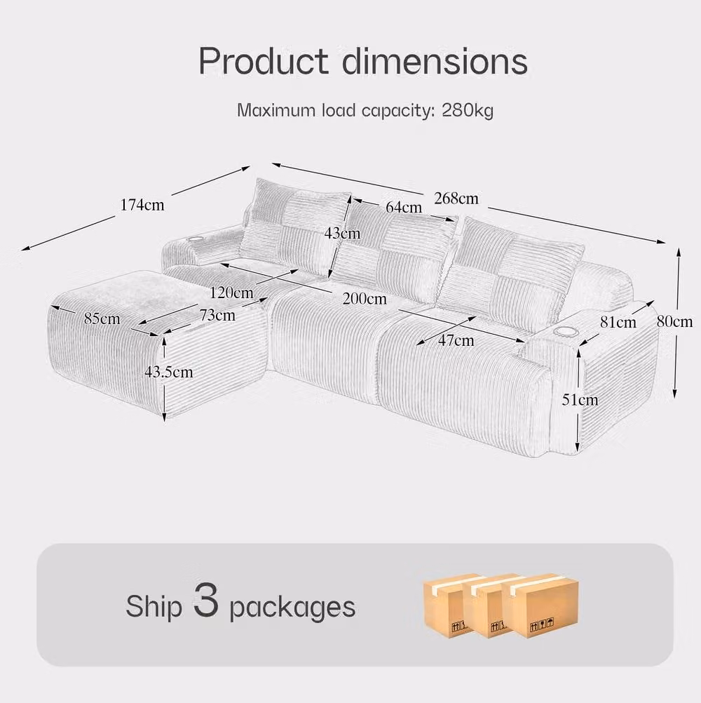 STILVORA 3-Seater Modular L-Shape Sofa in Grey with Cup Holders and Upholstered Frame – 2