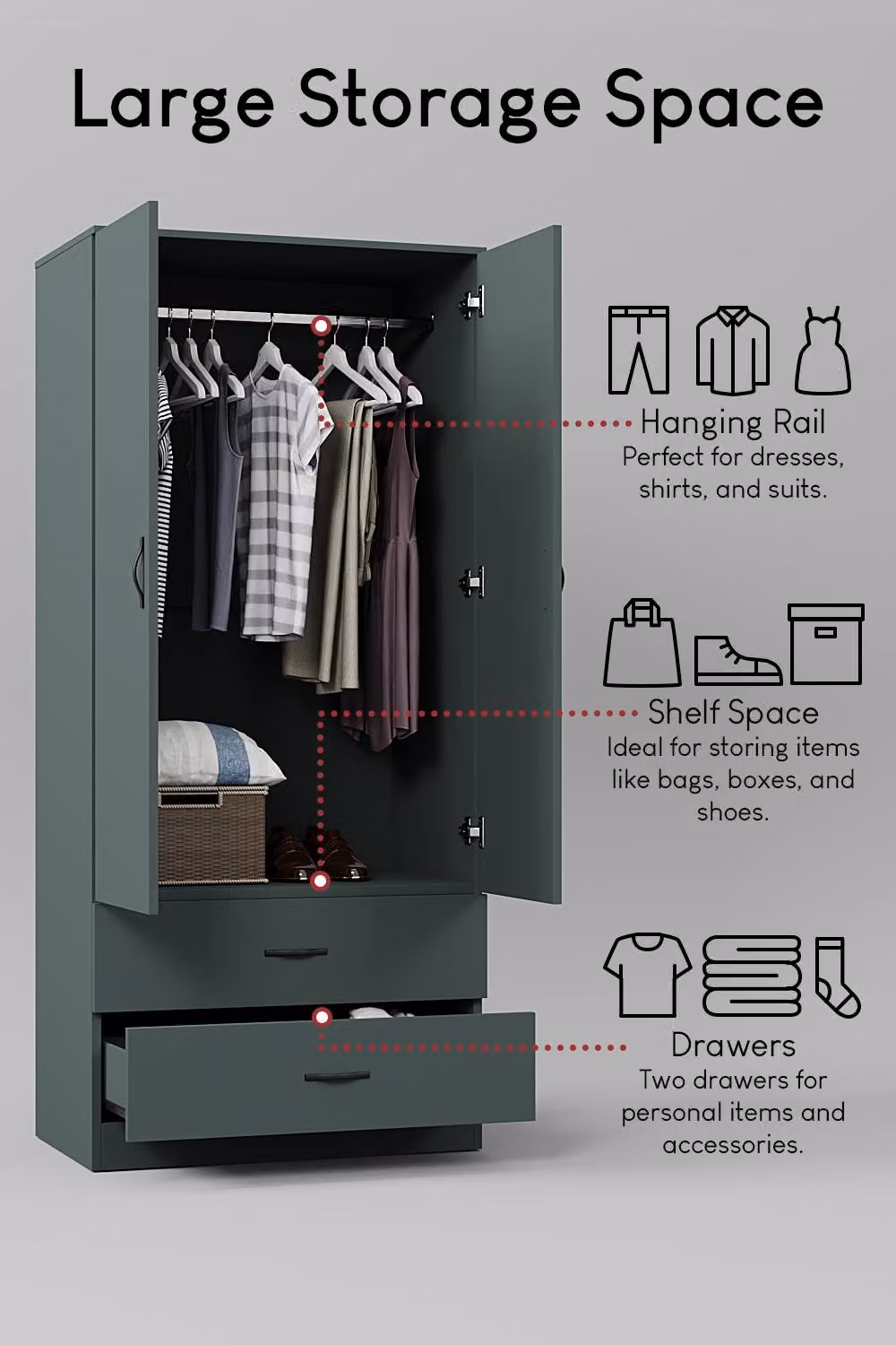 HD Designs Riano Modern 2 Door and 2 Drawer Wardrobe in Green – 3