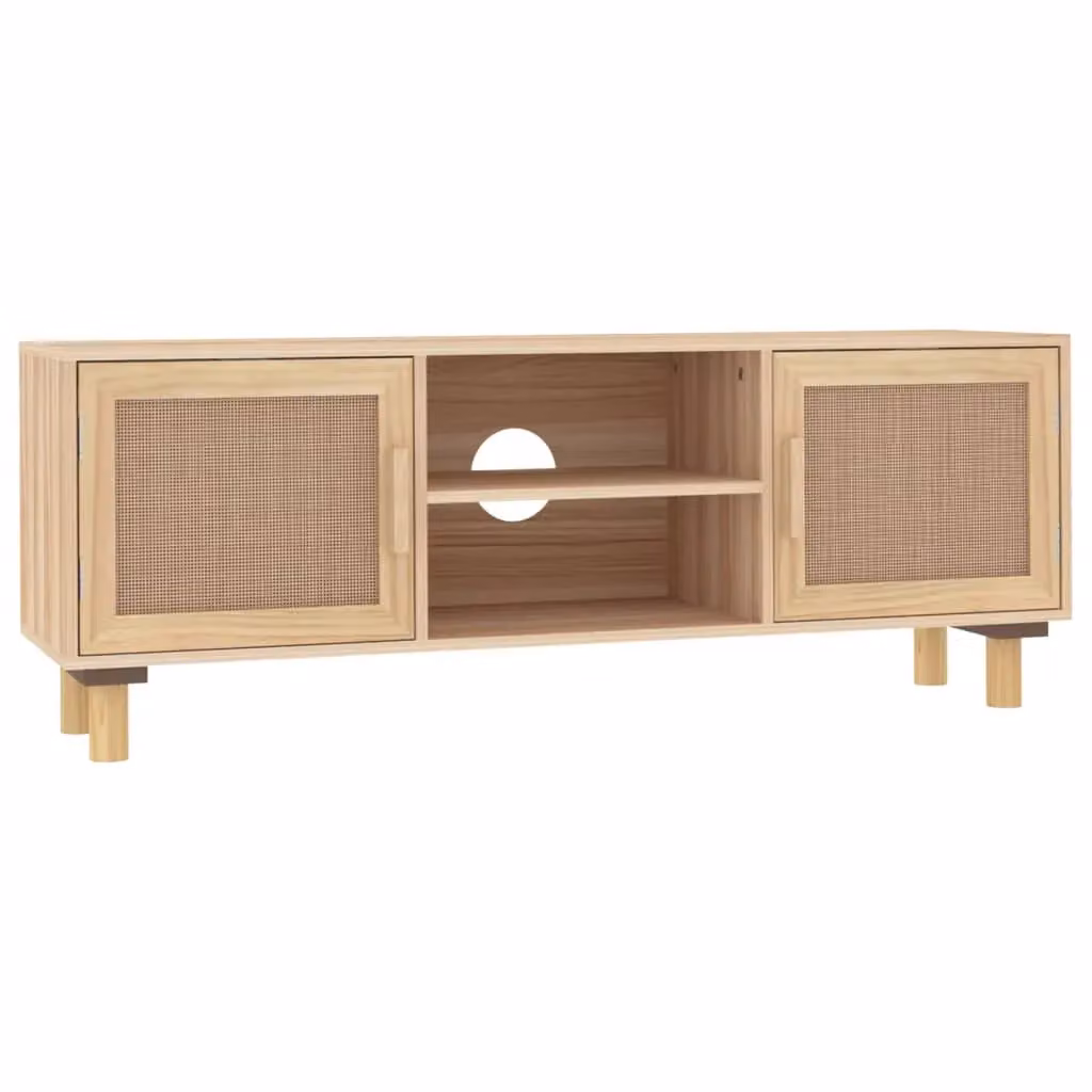Berkfield Home Brown Solid Wood Pine and Natural Rattan TV Cabinet, W/D/H: 105 x 40 x 40 cm – 2