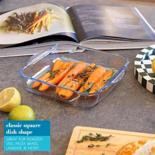 Argon Tableware Set of 2 Transparent Square Glass Casserole Dishes, W: 24 cm, D: 21 cm, H: 5.5 cm – 3