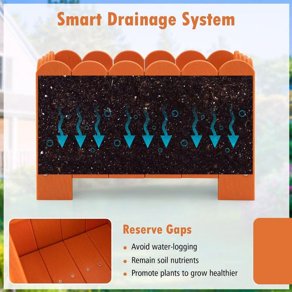 Costway 2 Pack Orange HDPE Raised Garden Bed Planter Boxes with Drainage – 7