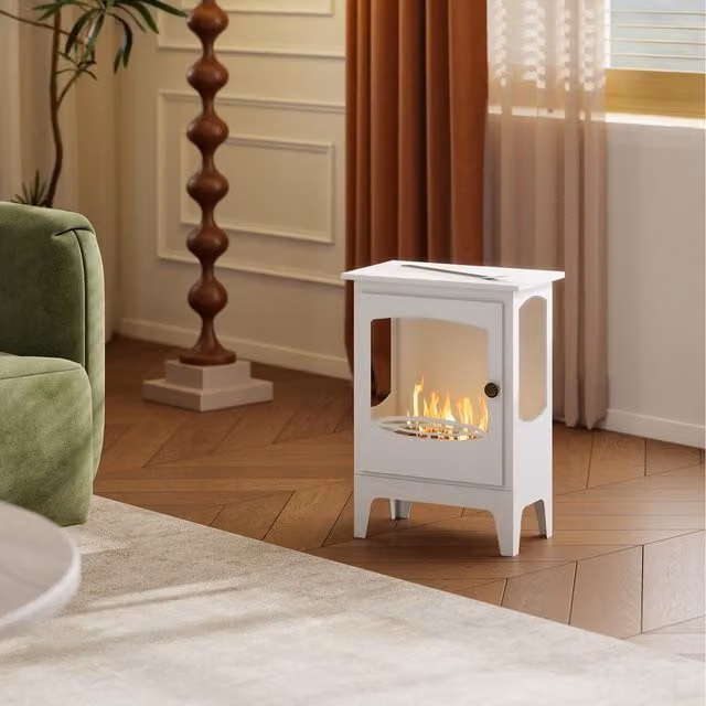 HOMCOM Freestanding Bioethanol Fireplace in White with 0.9 l Tank and Flame Snuffer