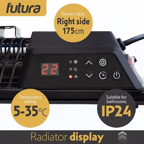 Futura 1000W Black Glass Electric Convector Panel Heater, Wall Mounted or Freestanding with Timer and Thermostat – 6