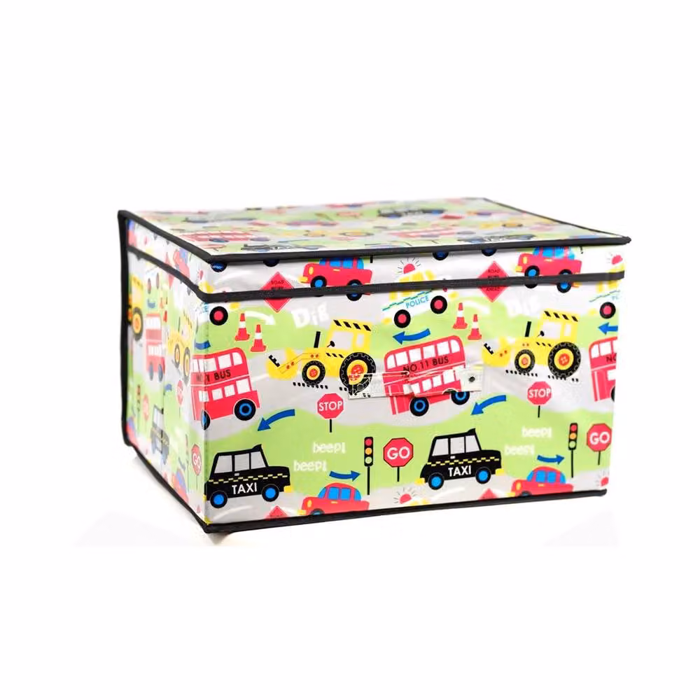 FLAVORA Road Works Large Collapsible Storage Box with Lid, Green – 2