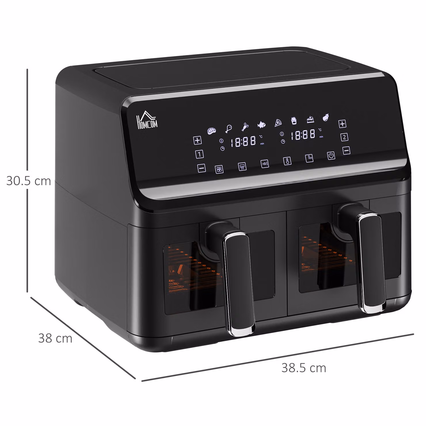 HOMCOM 8L Double Air Fryer Oven with Digital Display and 8 Presets, Black – 3