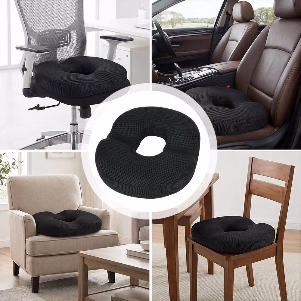 PAWNORA Black Memory Foam Coccyx Pain Relief Donut Ring Seat Cushion with Removable Cooling Cover – 9