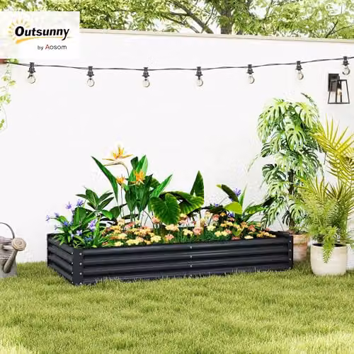 Outsunny Galvanised Steel Raised Garden Bed, Grey, W: 180 cm, D: 90 cm, H: 30 cm – 2