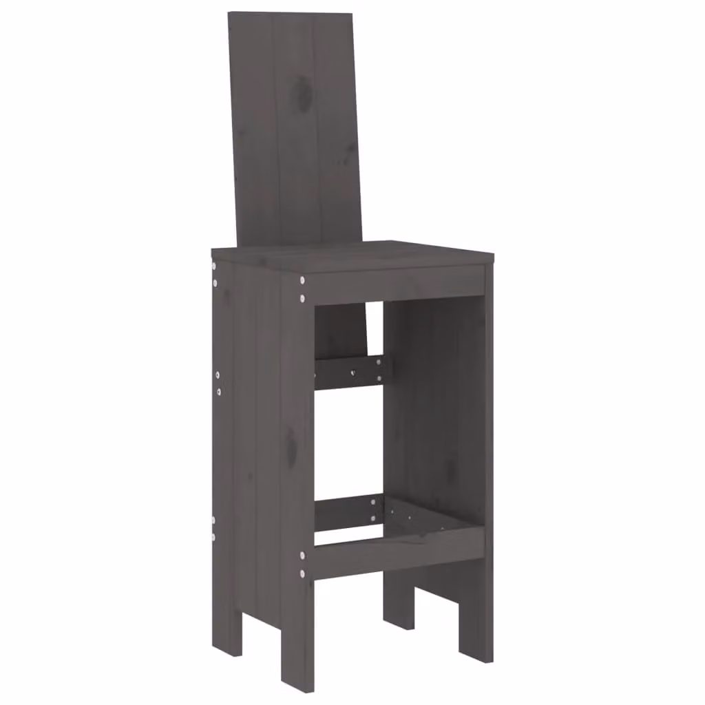 Berkfield Home Set of 2 Grey Rustic Solid Pine Bar Stools, W/D/H: 40 x 42 x 120 cm – 3