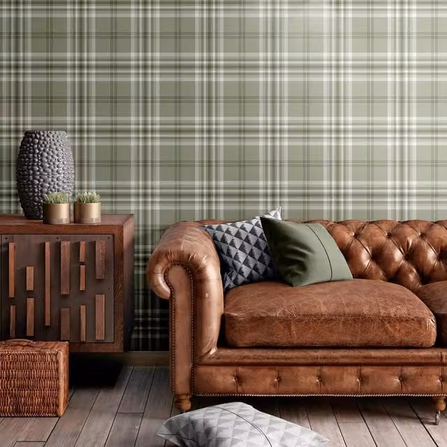 Catherine Lansfield Classic Checked Abstract Wallpaper in Silver, Grey, Yellow and Green