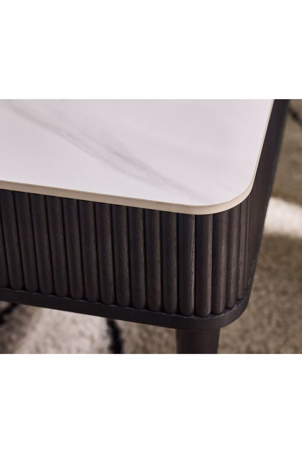 Julian Bowen Louis Fluted 2 Drawer Coffee Table with Marble Top and Ash Wood in Black, White and Gold, W: 110 cm, D: 65 cm, H: 47 cm – 6