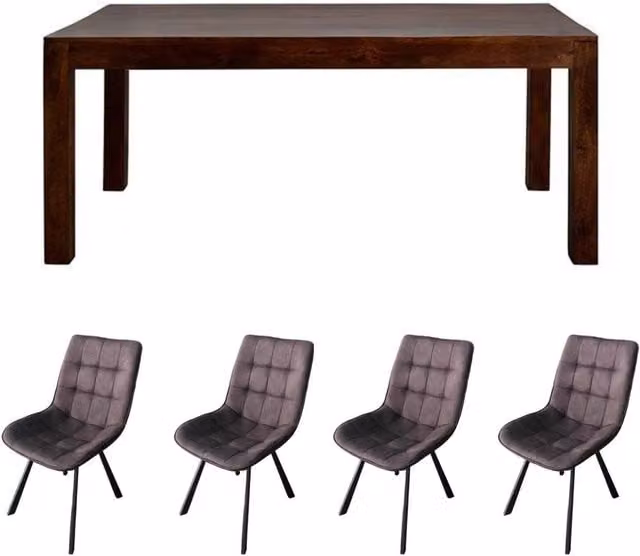 IH Design Dakota Mango Wood Rectangular Dining Table Set with 4 Chairs in Brown