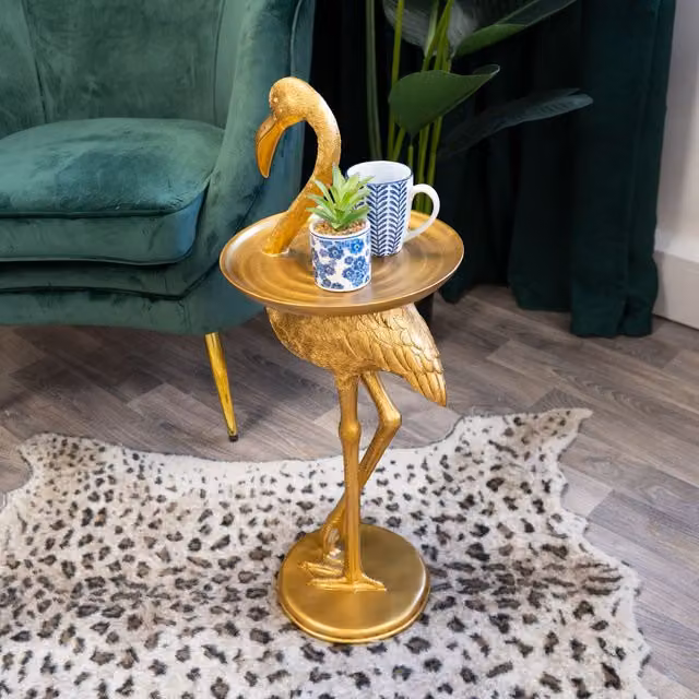 Madison & Mayfair Flamingo Side Table in Antique Gold, W: 35.0 cm, D: 35.0 cm, H: 74.5 cm