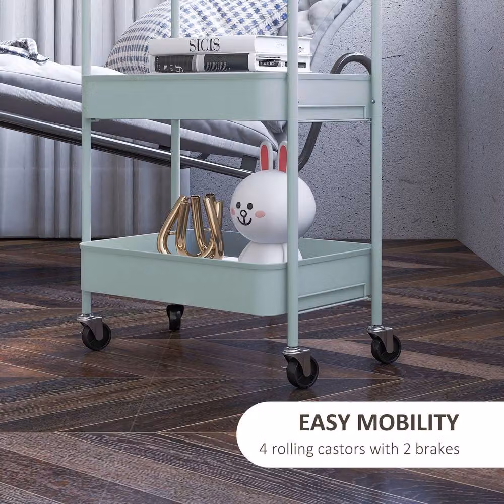 STILVORA Blue Metal Storage Trolley with Three Baskets – 4