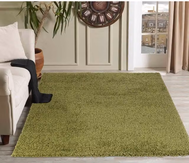 Desire Rugs Plain Green Fluffy Shaggy Area Rug, W: 60 cm, L: 110 cm
