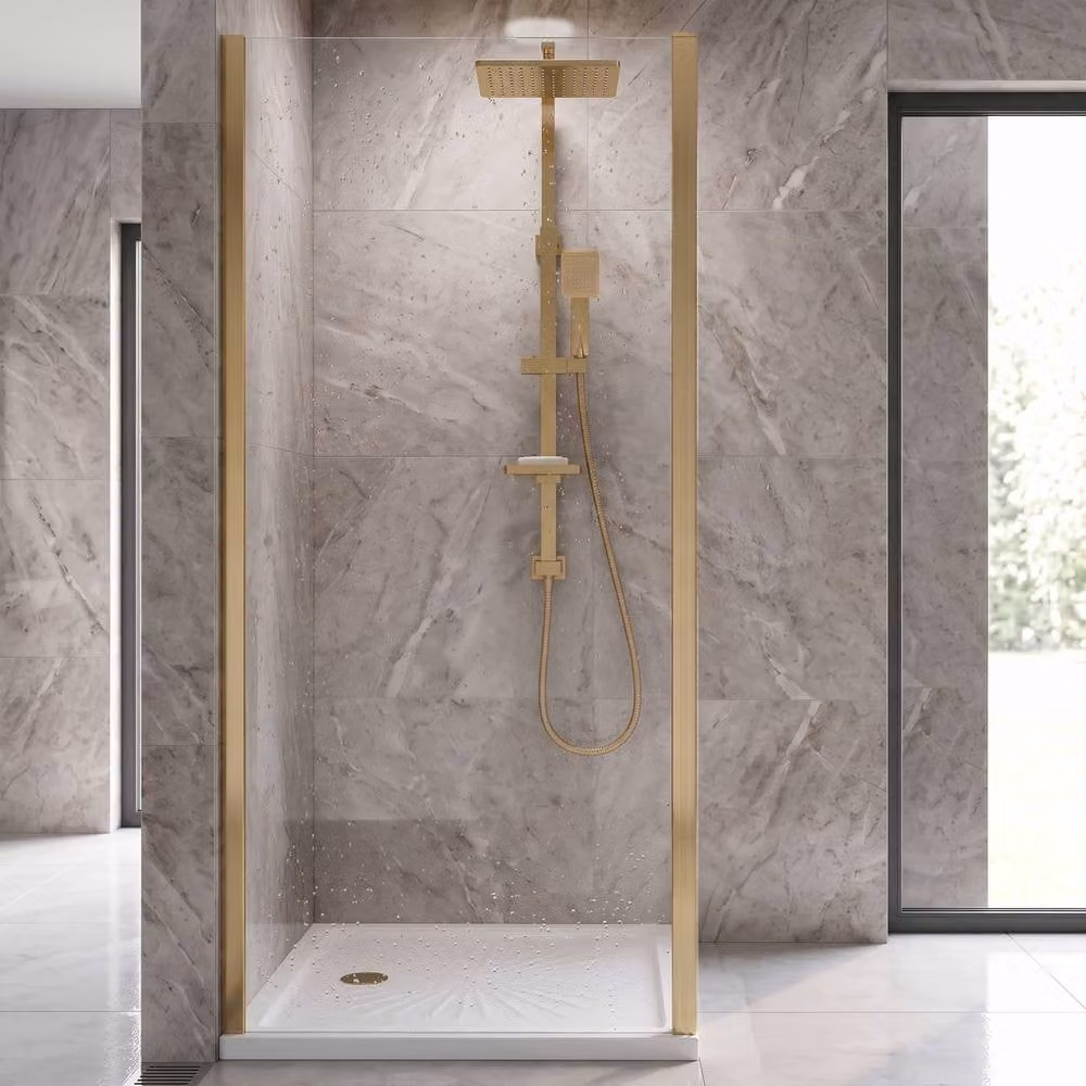 Balterley Fixed Glass Single Side Panel in Gold, H: 190 cm x W: 100 cm x D: 10 cm