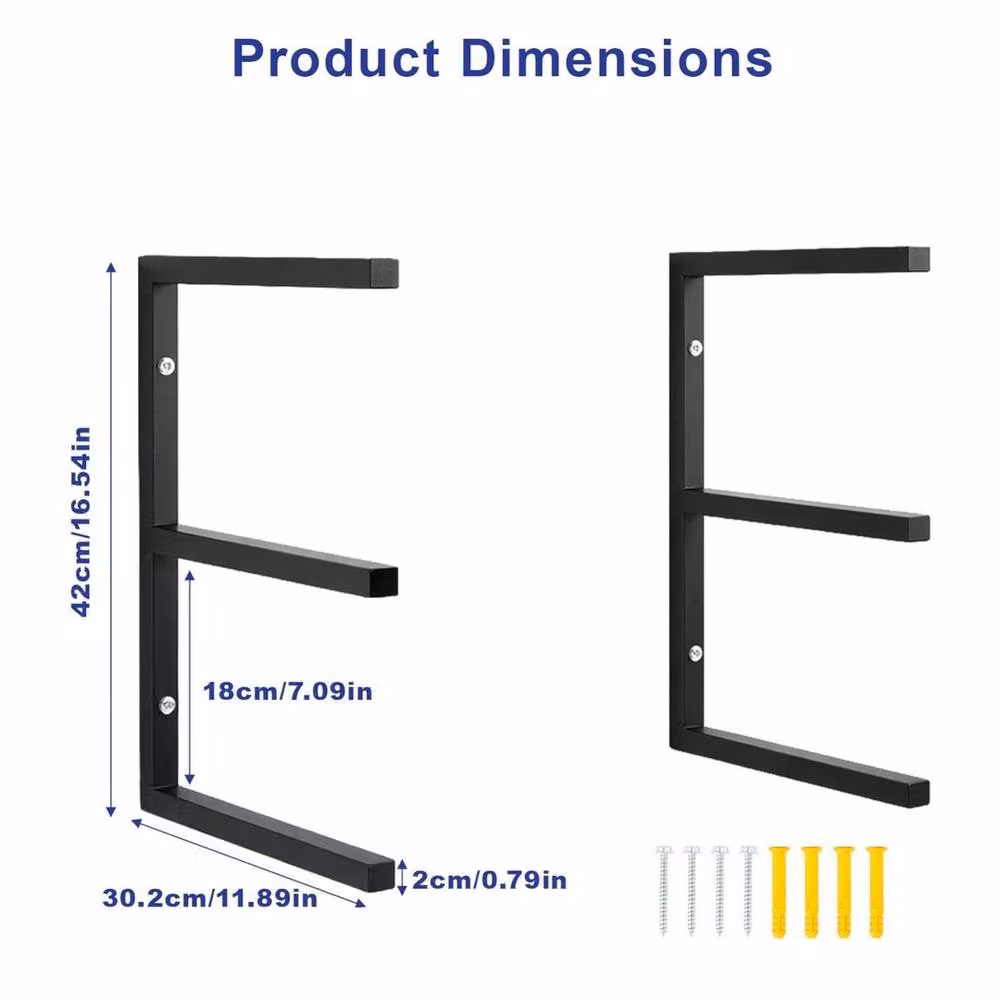 SPETLEK 3-Level Black Wall Mounted Rack, 2-Piece Set, W: 1000 cm, D: 52 cm, H: 42 cm