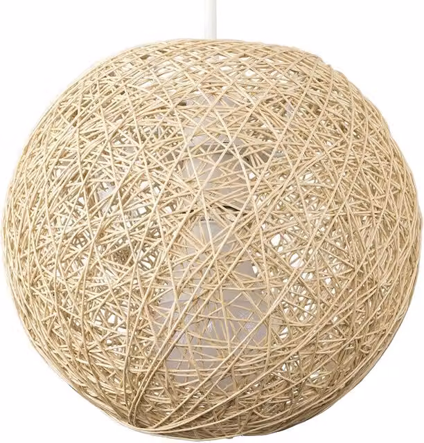 ValueLights Bjorn Round Rattan Wicker Ceiling Pendant Shade in Beige and Yellow
