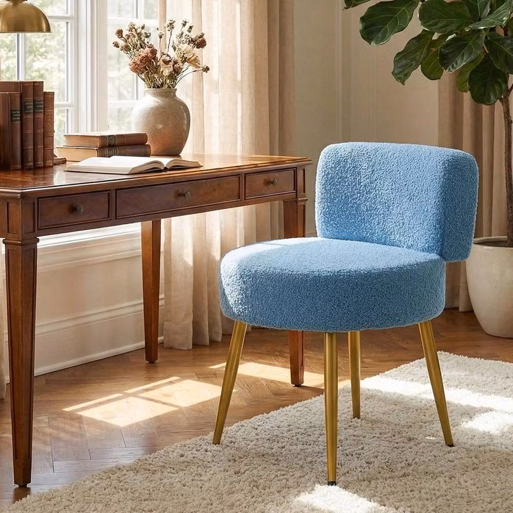 FORGEVIO Teddy Fleece Vanity Stool in Blue – 2