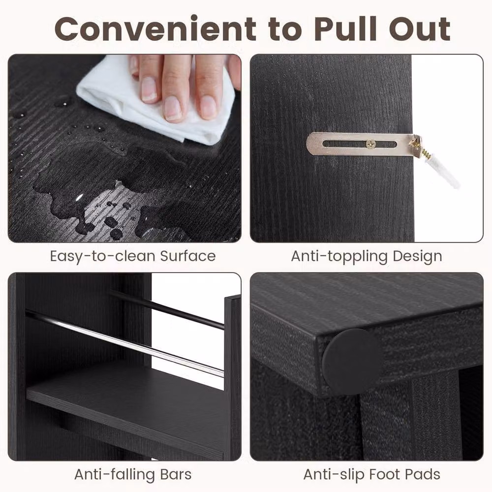 Costway Narrow Freestanding Bathroom Storage Floor Cabinet with Slide-Out Drawer and Hinged Doors in Black – 8