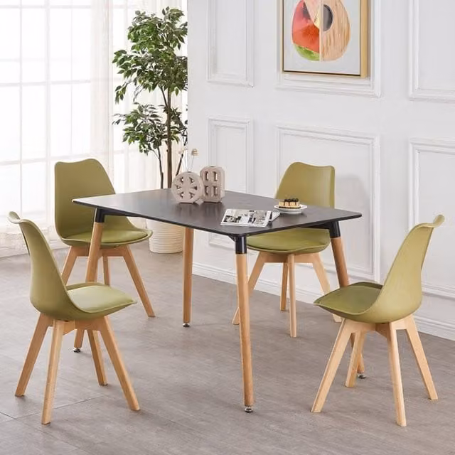 Life Interiors Halo Rectangular Dining Table and Lorenzo Dining Chairs Set of 4 in Green Wood