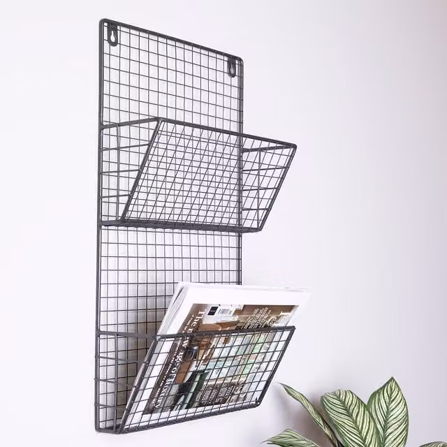 Charnwood Contemporary Iron Wall Mounted Magazine Rack in Grey